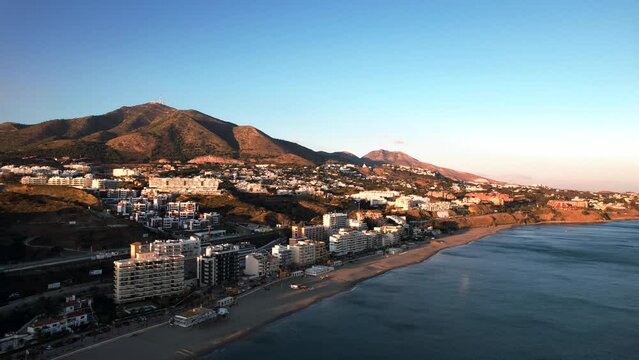 Aerial View Of Beautiful Beach In South Of Spain. 4K Drone Footage.