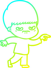 cold gradient line drawing of a angry cartoon boy