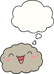 happy cartoon cloud with thought bubble