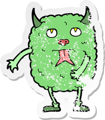retro distressed sticker of a funny cartoon monster