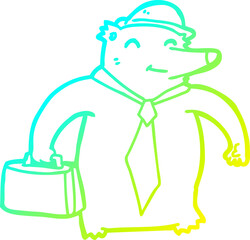 cold gradient line drawing of a cartoon business bear