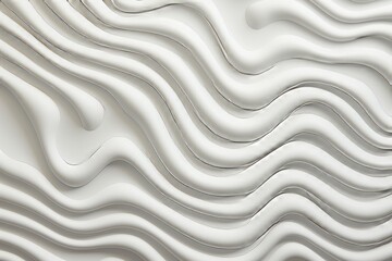 Fototapeta premium Detailed view of a white wall with wavy lines creating a dynamic pattern. The lines are smoothly curved and evenly spaced, adding texture to the otherwise plain surface