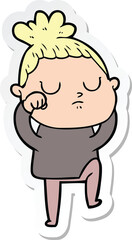 sticker of a cartoon calm woman
