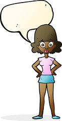 cartoon surprised woman with speech bubble