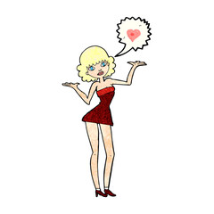 cartoon woman in love shrugging shoulders