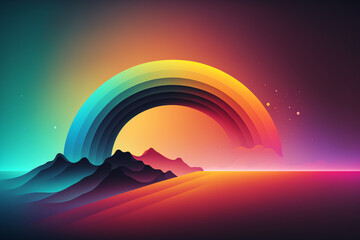 Neon rainbow color gradient light curve stripe arc