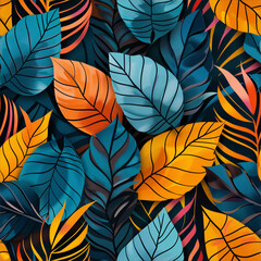 A colorful leafy background with blue and orange leaves