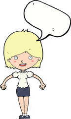 cartoon happy woman with speech bubble