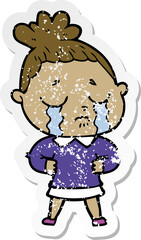 distressed sticker of a cartoon crying woman