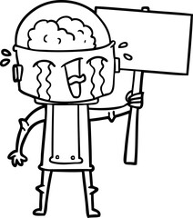 cartoon crying robot waving sign