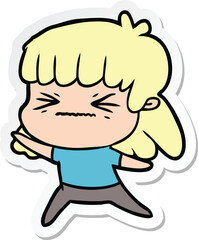 Obraz premium sticker of a cartoon angry girl