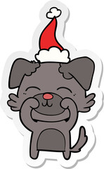 hand drawn sticker cartoon of a dog wearing santa hat