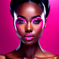 Gorgeous Black Women Against Pink Background(Generative AI) - obrazy, fototapety, plakaty