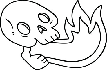fire breathing line drawing quirky cartoon skull