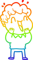 rainbow gradient line drawing of a cartoon happy man