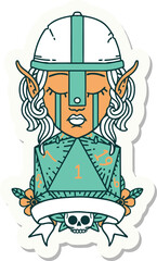 sticker of a crying elf fighter character face with natural one D20 roll