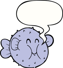 cartoon puffer fish with speech bubble