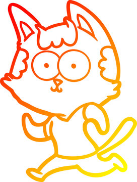 recommend clip art: warm gradient line drawing of a happy cartoon cat jogging