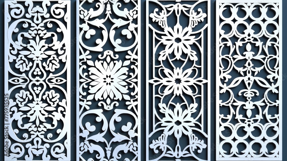 Poster four panels with intricate decorative designs, perfect for adding a touch of elegance to any space