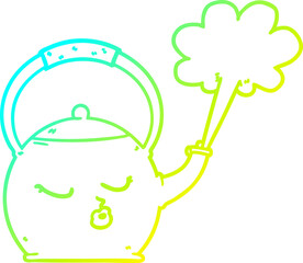 cold gradient line drawing of a cartoon boiling kettle
