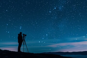 Dreamy Astronomer man planet starry sky night. Nature child. Generate Ai