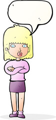 cartoon impatient woman with speech bubble