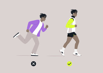 Perfecting the Run, Correct Jogging Technique Demonstration, A side-by-side comparison of proper and improper running movements