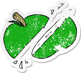 distressed sticker of a cartoon sliced apple