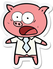 sticker of a cartoon pig shouting