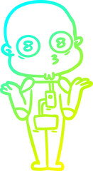 cold gradient line drawing of a confused weird bald spaceman