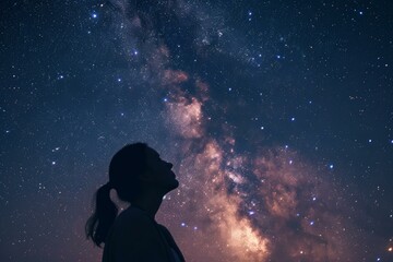 Vast Astronomer starry sky night woman. Star science. Generate Ai - obrazy, fototapety, plakaty