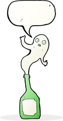 cartoon ghost in bottle with speech bubble