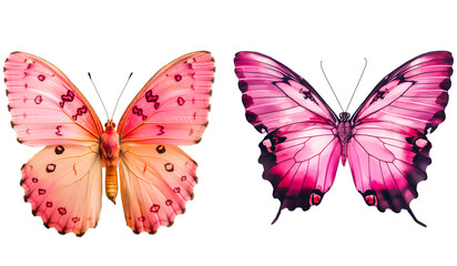 Set of pink butterflies on a transparent background.