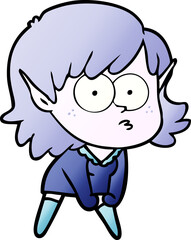 cartoon elf girl staring and crouching