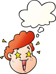 cartoon happy face with thought bubble in smooth gradient style