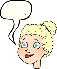 freehand drawn comic book speech bubble cartoon female face