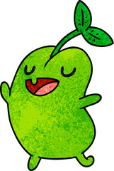 textured cartoon illustration kawaii cute sprouting bean