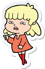 sticker of a cartoon worried woman