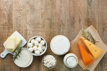 Dairy products or farm products. Fresh organic dairy products milk, cottage cheese, butter, cream,...