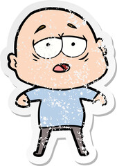 distressed sticker of a cartoon tired bald man