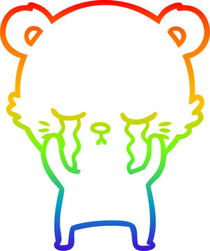 recommend clip art: rainbow gradient line drawing of a crying cartoon polarbear
