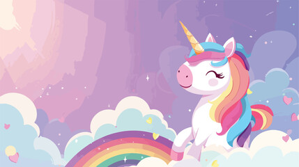 Rainbow frame with cute unicorn cartoon character i