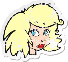retro distressed sticker of a cartoon female face