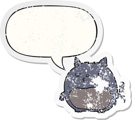 cartoon cat with speech bubble distressed distressed old sticker