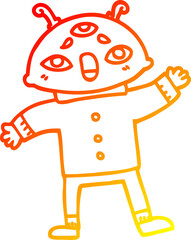 warm gradient line drawing of a cartoon alien space man