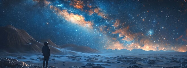 Stargazing in the Serene Desert Under the Breathtaking Cosmos - obrazy, fototapety, plakaty