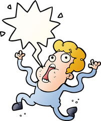 cartoon terrified man with speech bubble in smooth gradient style