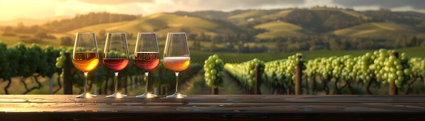 A Rendered Image of Sampling Wines Amidst the Picturesque Vineyards of Napa Valley Capturing the...