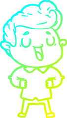 cold gradient line drawing of a happy cartoon man