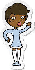 sticker of a cartoon pretty woman waving